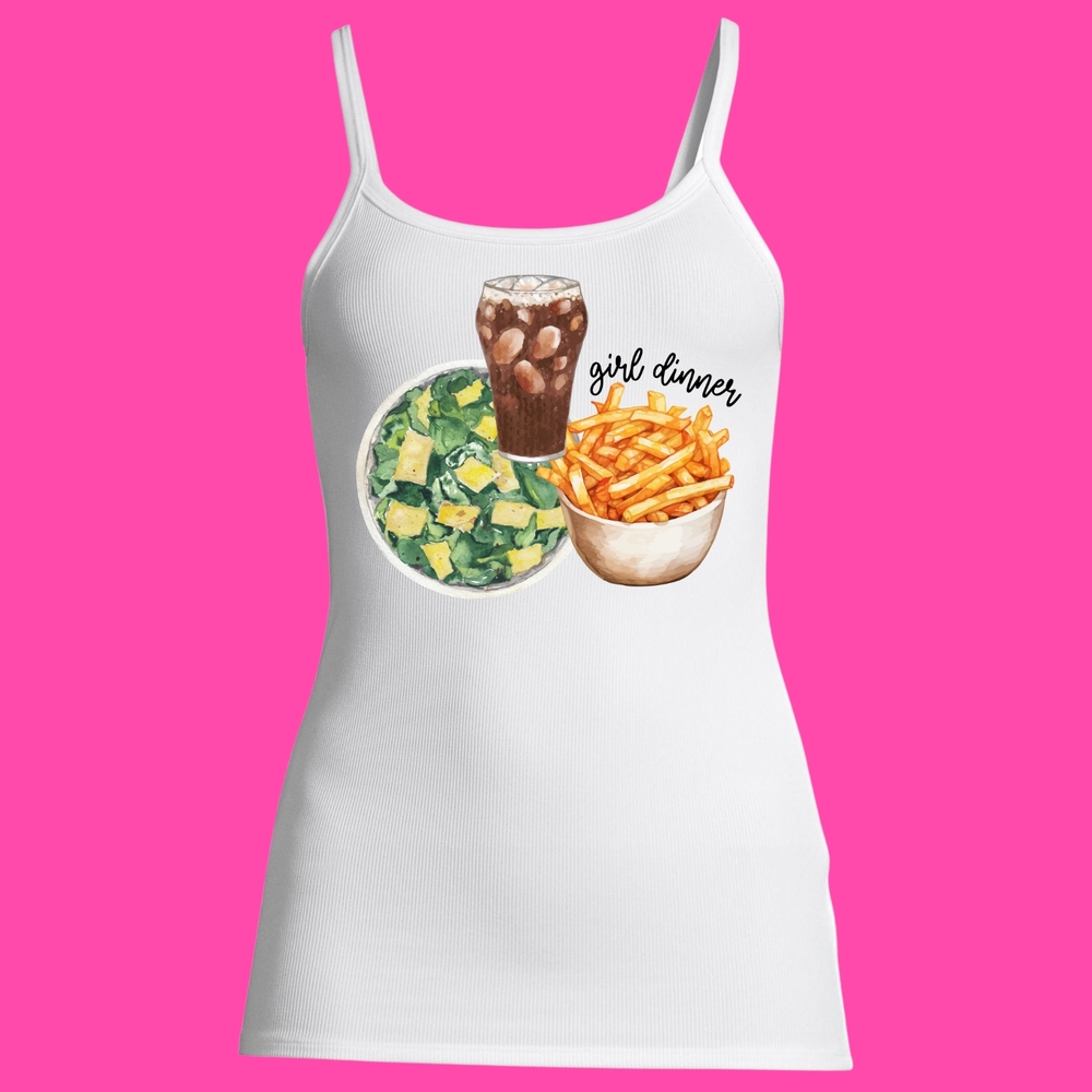 Girl Dinner White Graphic Tank